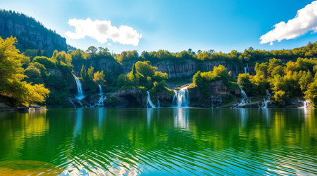 Waterfall in Plitvice Lakes National Park in Croatia. Panoramaの写真素材
