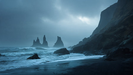 Beautiful seascape at Reynisfjara Beach, Icelandの写真素材