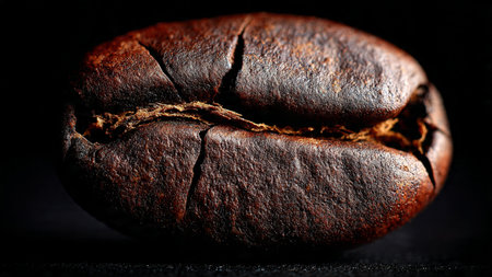 roasted coffee beans on a dark background close-up macro photographyの写真素材