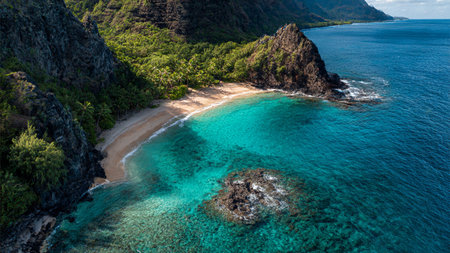Aerial view of El Nido beach, Palawan, Philippinesの写真素材