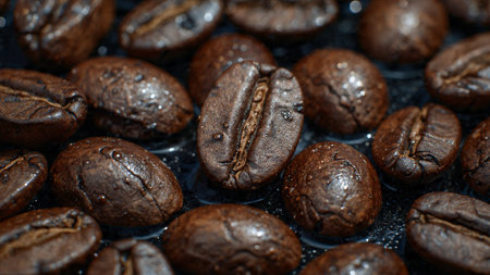 Coffee beans on a dark background. Close-up.の写真素材