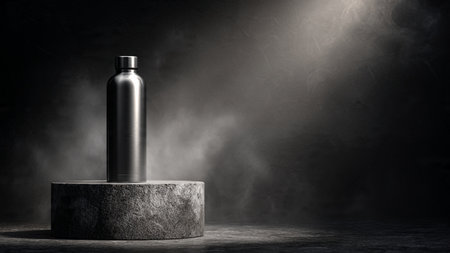 Bottle on concrete pedestal. Mock up, 3D Renderingの写真素材