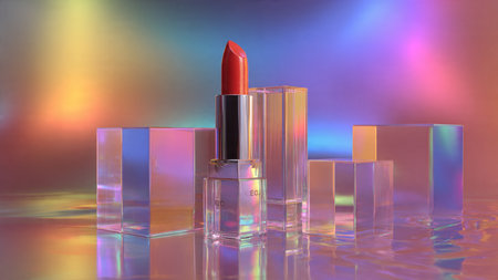 Lipstick on the background of a colorful gradient. 3d renderingの写真素材