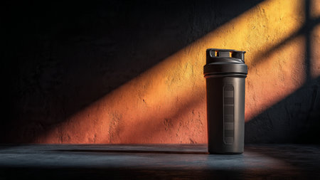 Shaker on wooden table and brick wall background.の写真素材