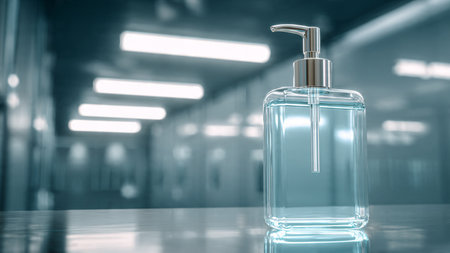 Transparent bottle of liquid soap with dispenser. 3d renderingの写真素材
