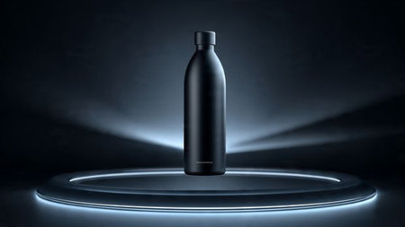 Black plastic bottle on a dark background. Mock up, 3D Renderingの写真素材