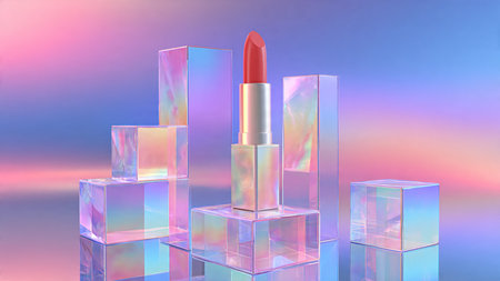 Lipstick on colorful background, 3d rendering. Computer digital drawing.の写真素材
