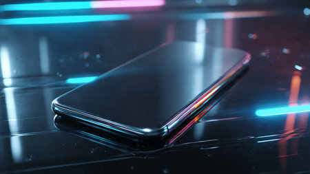 Close up of a smart phone on the table. 3d renderingの写真素材