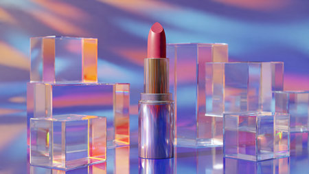 Lipstick on a blue background. 3d rendering, 3d illustration.の写真素材