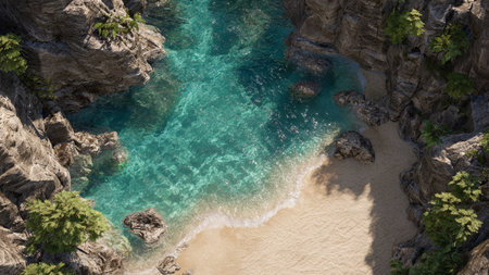 Aerial view of turquoise sea and sand beach in summerの写真素材