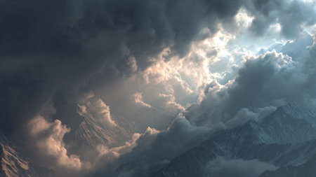 Dramatic cloudscape over Himalaya mountains, Nepal, Asiaの写真素材