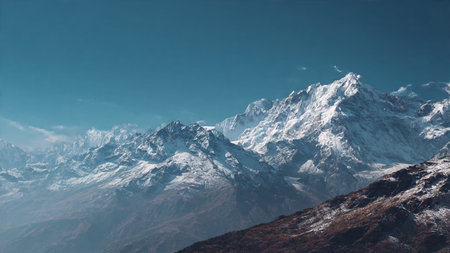 Mountains in Himalayas, Nepal. Panoramic viewの写真素材
