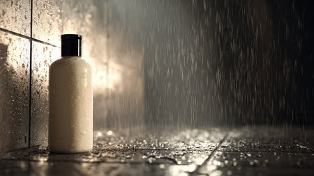 cosmetic cream or lotion in a spray bottle under the rain.の写真素材