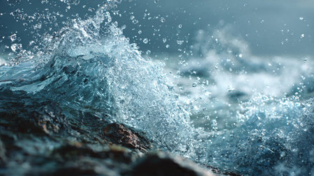 Splashes of water in the sea. Shallow depth of field.の写真素材