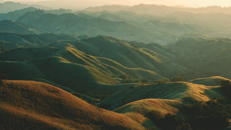 Beautiful landscape of the mountains at sunset in the early morning.の写真素材