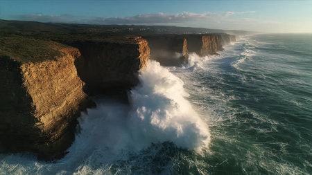 Aerial view of the cliffs at Great Ocean Road, Victoria, Australiaの写真素材