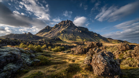 Panoramic view of the mountain landscape in Iceland, Europe.の写真素材