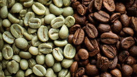 Coffee beans background. Roasted coffee beans close up.の写真素材