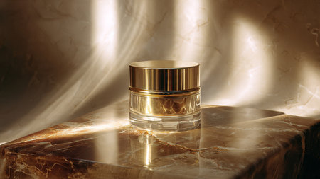 Cosmetic creamle table with sunlight and shadow. Skincare productの写真素材