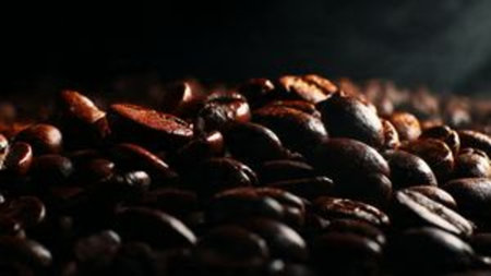 Coffee beans on a black background. Close-up.の写真素材