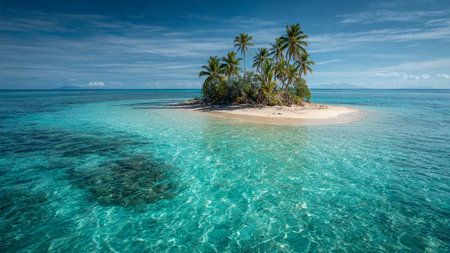 Tropical island with palm trees in turquoise water.の写真素材