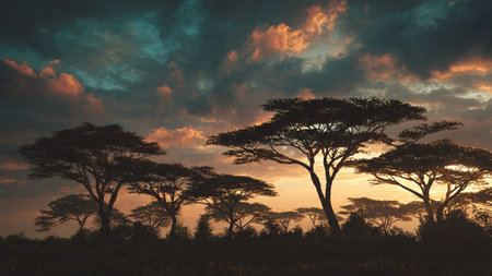 African savannah at sunsetの写真素材