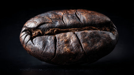 roasted coffee beans on a black background, close-up.の写真素材
