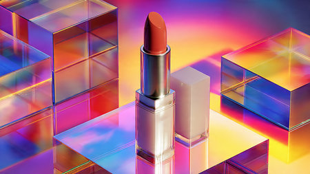 Lipstick on a colorful background. 3d rendering, 3d illustration.の写真素材