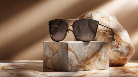 Sunglassesle pedestal with shadow overlay. 3D renderingの写真素材