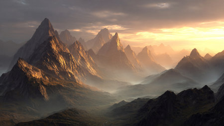 Fantastic view of the mountains at sunrise. 3d rendering