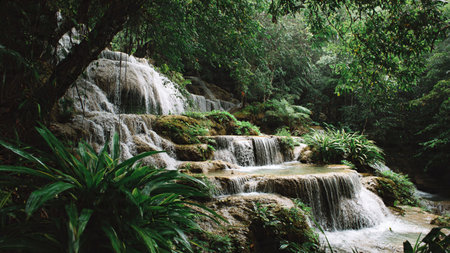 Waterfall in deep forest at Phu Soi Dao National Park, Thailandの写真素材