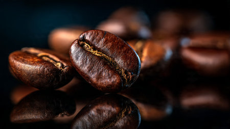 Coffee beans on a black background. Selective focus.の写真素材