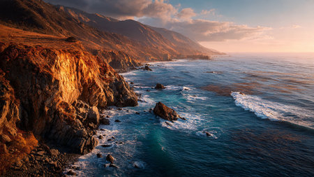 Sunset over the ocean in Big Sur, California, USA