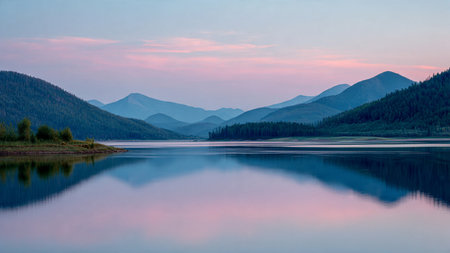 Mountain lake at sunset. Lake in the Altai Mountains.