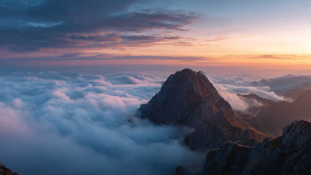 Sunrise over the clouds in the Italian Dolomites, Italy