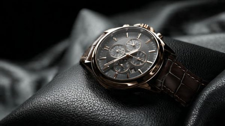 Wristwatch on a dark background. Luxury wristwatch.