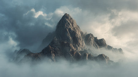 Panoramic view of the Italian Dolomites in the fogの写真素材