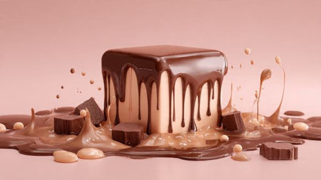 Chocolate splash on pink background. 3d rendering, 3d illustration.の写真素材