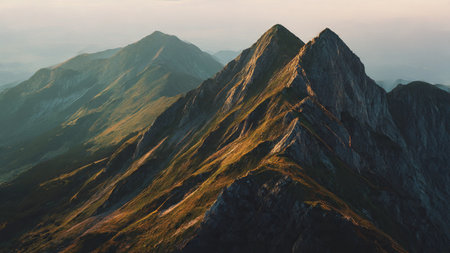 Mountain range in the evening light. Beautiful landscape with mountains.の写真素材