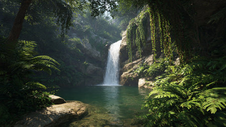 Waterfall in a tropical forest, Bali island, Indonesia.