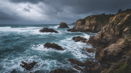 Stormy day at the Pacific Ocean in Big Sur, California.