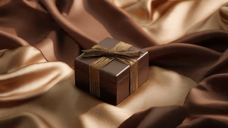 Gift box on satin background, close-up, selective focusの写真素材