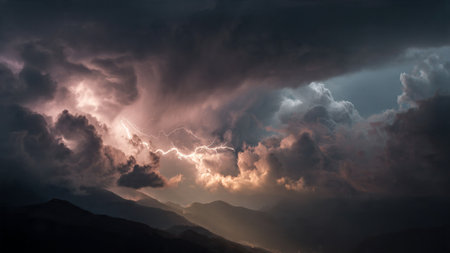 Dramatic sky with stormy clouds at sunset. Panoramaの写真素材