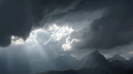 Dramatic cloudscape in Himalayas, Uttarakhand, India