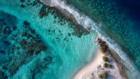 Aerial view of a beautiful tropical beach with turquoise waterの写真素材