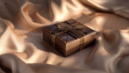 Gift box on a golden satin background with copy space.の写真素材