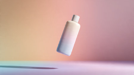 Blank white cosmetic bottle mockup on pastel background with shadowの写真素材