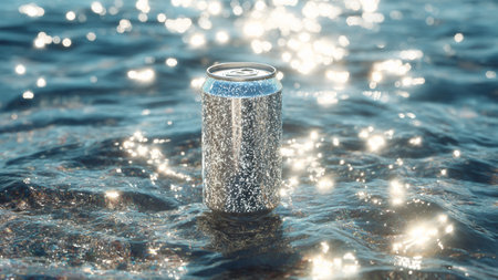 Aluminum soda can on the surface of the water, 3D renderingの写真素材