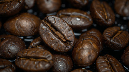 Coffee beans on a black background. Close-up.の写真素材