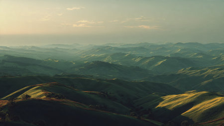 Beautiful landscape of hills in the morning at sunrise,Taiwanの写真素材
